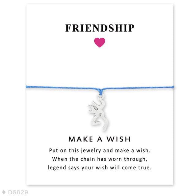 Adjustable Friendship Jewelry With Card Make a Wish Silver Elk Deer Antlers Charm Bracelets Matching Lovely Charm Bracelets For Mom Daughter Best Friends Couple Family