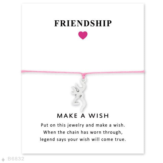 Adjustable Friendship Jewelry With Card Make a Wish Silver Elk Deer Antlers Charm Bracelets Matching Lovely Charm Bracelets For Mom Daughter Best Friends Couple Family