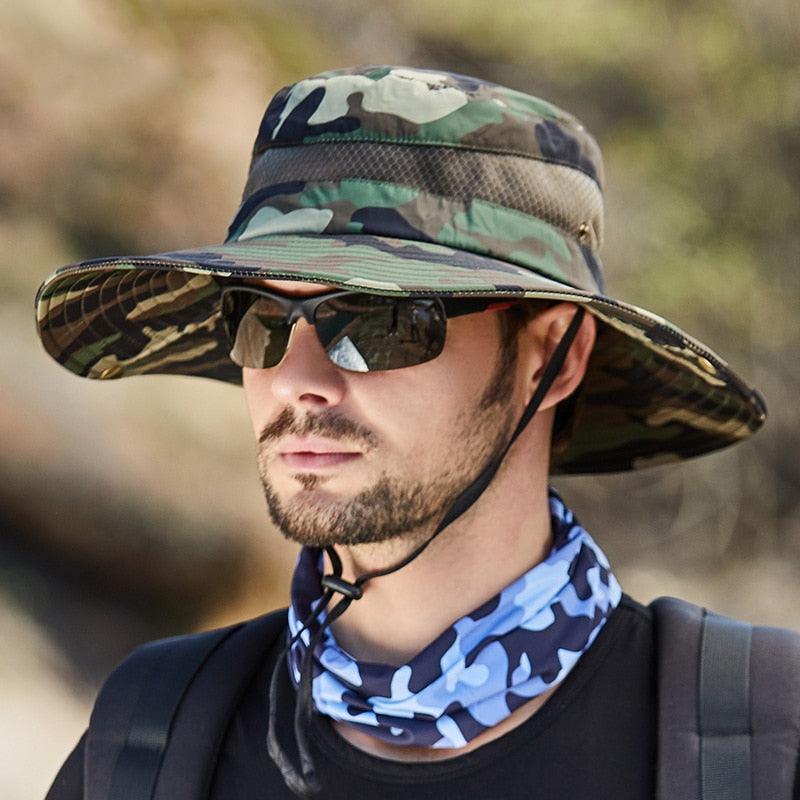 Adjustable Men's Hat Bucket Hat Summer Breathable Fashion Outdoor Fishing Wide Brim Hat Sun Protection Cap Male Traveling Sun Hats Fishing Hat Adjustable Mountaineering Hat 58-60cm