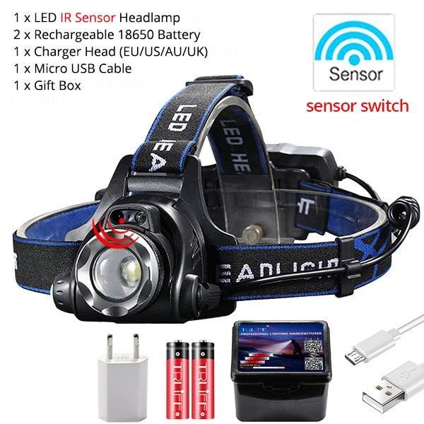 Adjustable USB Rechargeable IR Sensor Super Bright Headlight Battery For Long Working Time LED Headlamp Fishing Waterproof Head Light Lamp Perfect For Running Camping - STEVVEX Lamp - 200, Flashlight, Gadget, Headlamp, Headlight, lamp, LED Headlamp, Rechargeable Flashlight, Rechargeable Headlamp, Rechargeable Headlight, Rechargeable Headtorch, Rechargeable Torchlight, Waterproof Headlamp, Waterproof Headlight, Waterproof Torchlight - Stevvex.com