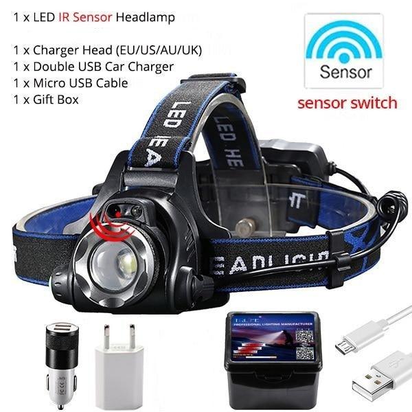 Adjustable USB Rechargeable IR Sensor Super Bright Headlight Battery For Long Working Time LED Headlamp Fishing Waterproof Head Light Lamp Perfect For Running Camping - STEVVEX Lamp - 200, Flashlight, Gadget, Headlamp, Headlight, lamp, LED Headlamp, Rechargeable Flashlight, Rechargeable Headlamp, Rechargeable Headlight, Rechargeable Headtorch, Rechargeable Torchlight, Waterproof Headlamp, Waterproof Headlight, Waterproof Torchlight - Stevvex.com