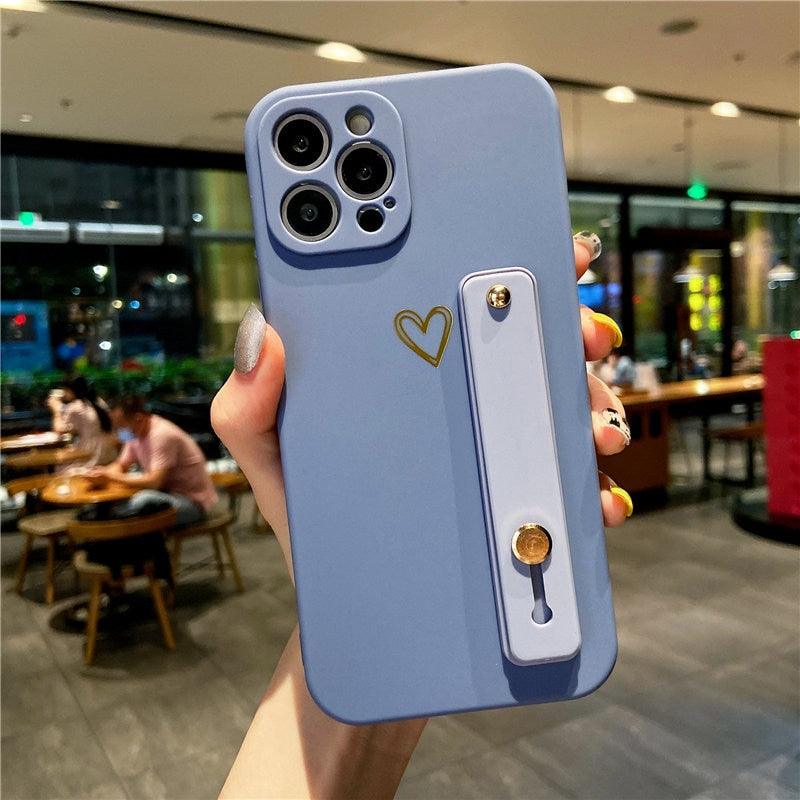 Adjustable Wrist Strap Phone Case For iPhone 13 Pro Max 12 11 Soft Silicone Cute Love Heart Back Cover Wrist Strap Holder Stand Shockproof Lightweight Protective Hard Back Cover for iPhone