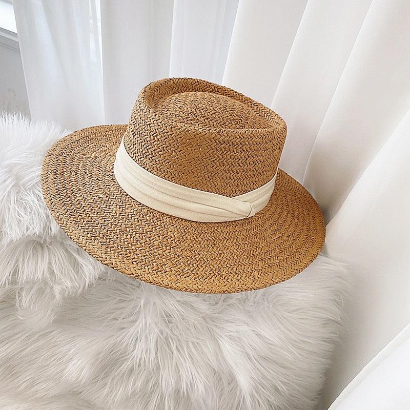 Adult Summer Straw Hat Fashion Casual Beach Fedora Hat Wide Brim Straw Hat Luxury Fedora Summer Packable Sun Hat Lightweight Women Beach Sun Hat Breathable Sun Hats For Women 56-58cm