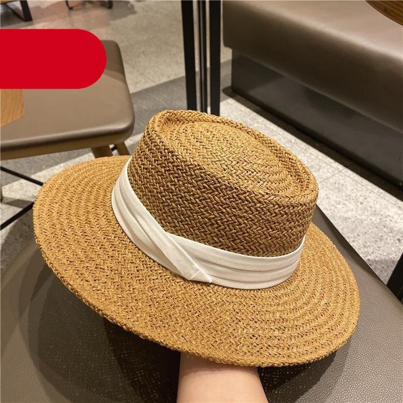 Adult Summer Straw Hat Fashion Casual Beach Fedora Hat Wide Brim Straw Hat Luxury Fedora Summer Packable Sun Hat Lightweight Women Beach Sun Hat Breathable Sun Hats For Women 56-58cm