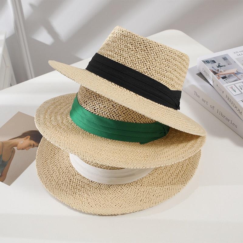 Adult Summer Straw Hat Fashion Casual Beach Fedora Hat Wide Brim Straw Hat Luxury Fedora Summer Packable Sun Hat Lightweight Women Beach Sun Hat Breathable Sun Hats For Women 56-58cm