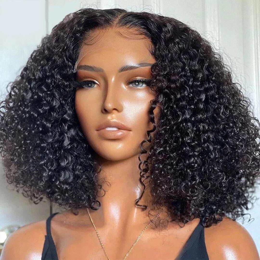 Afro Kinky Curly Wig Human Hair Wigs T Part Transparent Lace Short Curly Bob Wigs Thick Wigs For Women Human Hair Wigs Wigs For Black Women Gifts for Girlfriends