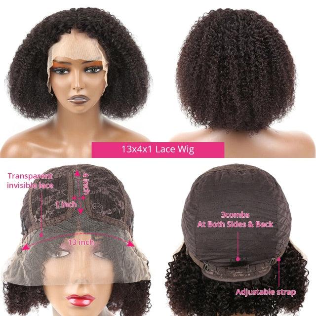 Afro Kinky Curly Wig Human Hair Wigs T Part Transparent Lace Short Curly Bob Wigs Thick Wigs For Women Human Hair Wigs Wigs For Black Women Gifts for Girlfriends