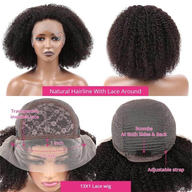 Afro Kinky Curly Wig Human Hair Wigs T Part Transparent Lace Short Curly Bob Wigs Thick Wigs For Women Human Hair Wigs Wigs For Black Women Gifts for Girlfriends