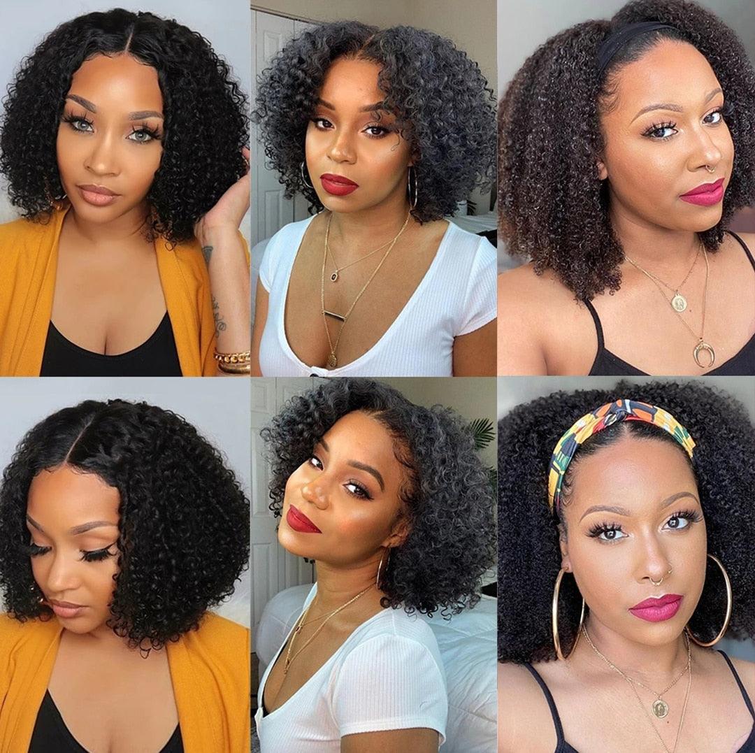 Afro Kinky Curly Wig Human Hair Wigs T Part Transparent Lace Short Curly Bob Wigs Thick Wigs For Women Human Hair Wigs Wigs For Black Women Gifts for Girlfriends