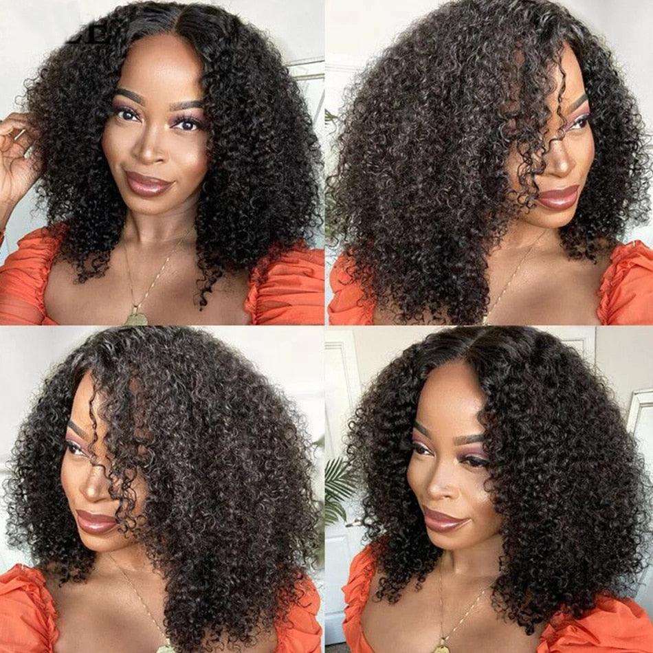 Afro Kinky Curly Wig Human Hair Wigs T Part Transparent Lace Short Curly Bob Wigs Thick Wigs For Women Human Hair Wigs Wigs For Black Women Gifts for Girlfriends