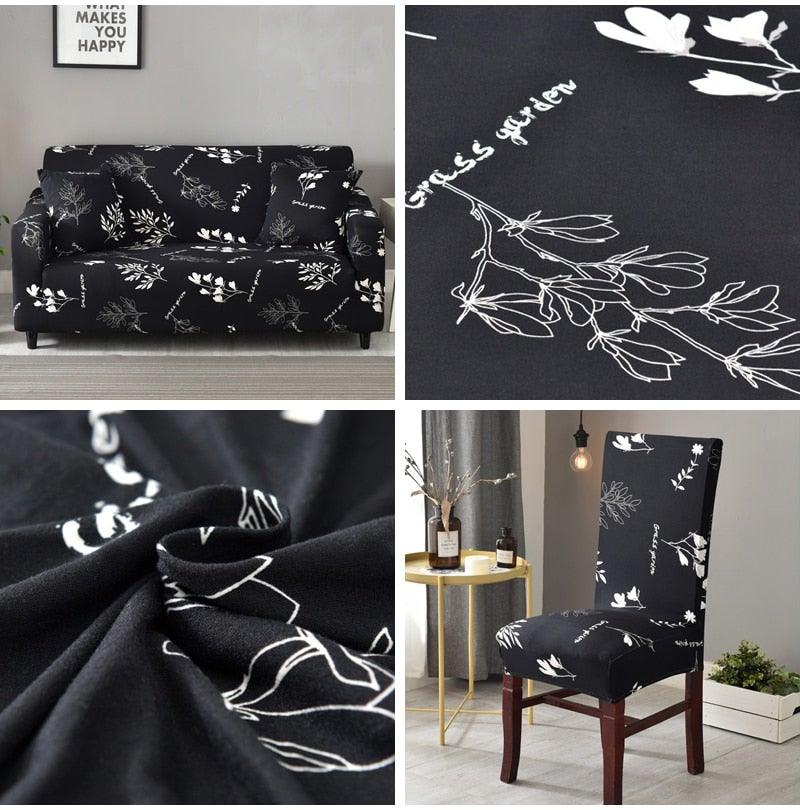 All black flower printed Chair Cover Washable Removable big elastic seat Covers Slipcovers Stretch for banquet hotel arm wedding