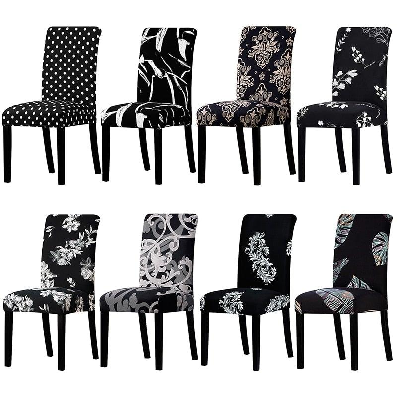 All black flower printed Chair Cover Washable Removable big elastic seat Covers Slipcovers Stretch for banquet hotel arm wedding