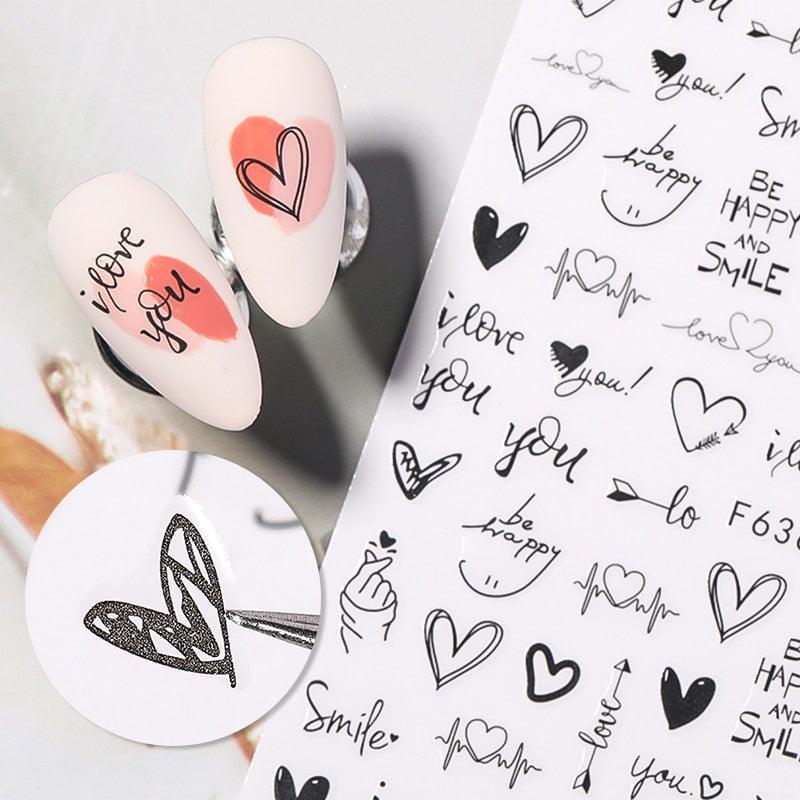 Alphabet Love Shaped  Pattern 3D Nail Stickers Slider Valentine Day Decals Foil For Love Nail Art Decoration Pop Art Nail Stickers Sexy Girl Designs Comics Water Transfer Decals Manicure Lips Nail Art Decorations Slider Nail Art Stickers