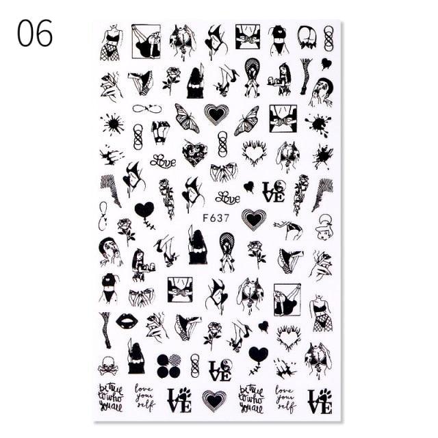 Alphabet Love Shaped  Pattern 3D Nail Stickers Slider Valentine Day Decals Foil For Love Nail Art Decoration Pop Art Nail Stickers Sexy Girl Designs Comics Water Transfer Decals Manicure Lips Nail Art Decorations Slider Nail Art Stickers