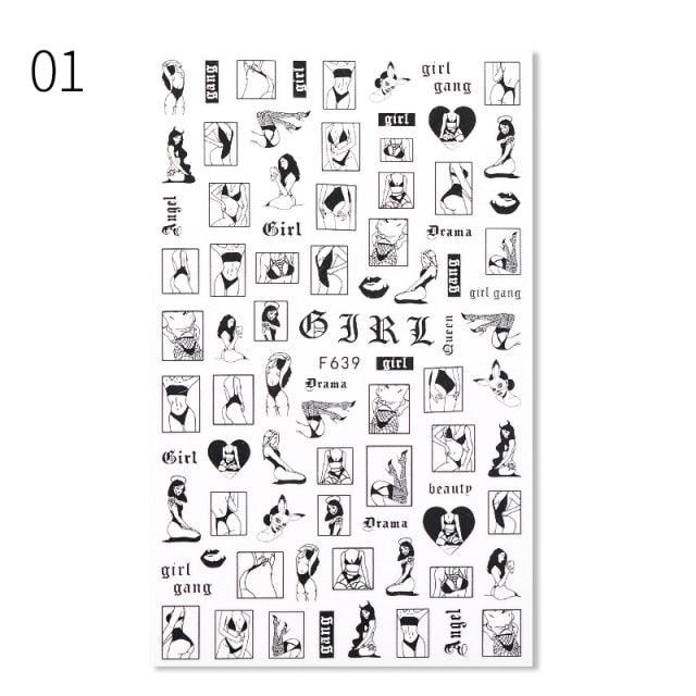 Alphabet Love Shaped  Pattern 3D Nail Stickers Slider Valentine Day Decals Foil For Love Nail Art Decoration Pop Art Nail Stickers Sexy Girl Designs Comics Water Transfer Decals Manicure Lips Nail Art Decorations Slider Nail Art Stickers