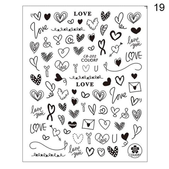 Alphabet Love Shaped  Pattern 3D Nail Stickers Slider Valentine Day Decals Foil For Love Nail Art Decoration Pop Art Nail Stickers Sexy Girl Designs Comics Water Transfer Decals Manicure Lips Nail Art Decorations Slider Nail Art Stickers