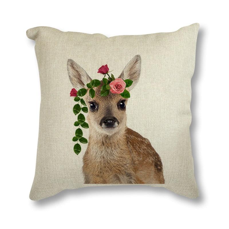 Animal Rabbit Deer Flower Crown Throw Pillow Case Cover Grey Rabbit Isolated On A White Background Bunny Tail Back Printed Decorative Linen Cotton Cushion Cover Pillow Case Nordic Cushion Cover Sofa Car Decoration 45x45CM