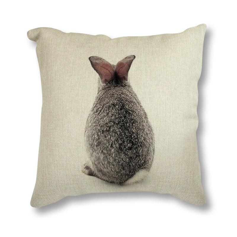 Animal Rabbit Deer Flower Crown Throw Pillow Case Cover Grey Rabbit Isolated On A White Background Bunny Tail Back Printed Decorative Linen Cotton Cushion Cover Pillow Case Nordic Cushion Cover Sofa Car Decoration 45x45CM