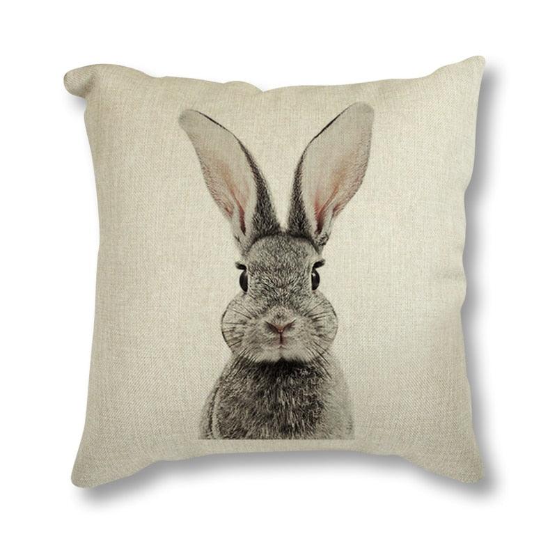 Animal Rabbit Deer Flower Crown Throw Pillow Case Cover Grey Rabbit Isolated On A White Background Bunny Tail Back Printed Decorative Linen Cotton Cushion Cover Pillow Case Nordic Cushion Cover Sofa Car Decoration 45x45CM