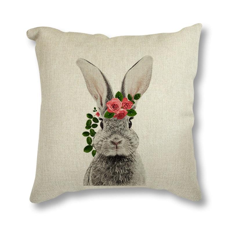 Animal Rabbit Deer Flower Crown Throw Pillow Case Cover Grey Rabbit Isolated On A White Background Bunny Tail Back Printed Decorative Linen Cotton Cushion Cover Pillow Case Nordic Cushion Cover Sofa Car Decoration 45x45CM