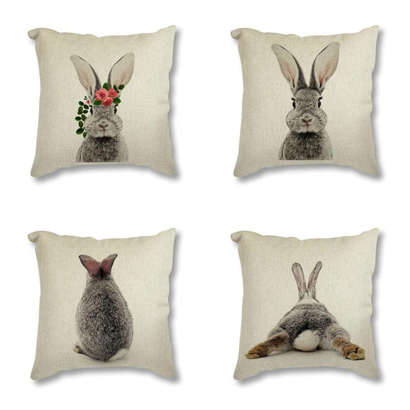 Animal Rabbit Deer Flower Crown Throw Pillow Case Cover Grey Rabbit Isolated On A White Background Bunny Tail Back Printed Decorative Linen Cotton Cushion Cover Pillow Case Nordic Cushion Cover Sofa Car Decoration 45x45CM