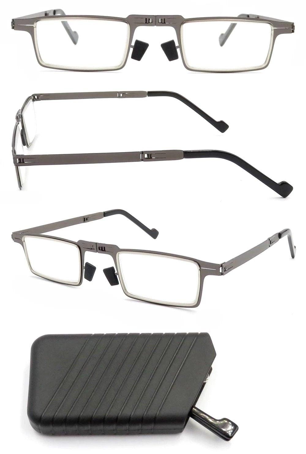 Anti-Light Reading Glasses Metal Foldable Presbyopia Eyewear With Case Thin Magnifying Glasses  Safety Glasses With Clear Anti Fog Scratch Resistant Wrap-Around Lenses No-Slip Grips Glasses For Men Women+3+3.5+4