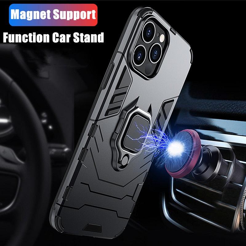 Anti Shock Case For iPhone 11 12 13 14 Pro XR Xs Max X 8 7 6 Plus 5S Magnet Armor Case Cover For iPhone Bumper Back Cover Case Full Protection with Ring Holder & in-Built Kickstand 360 Degree Protection