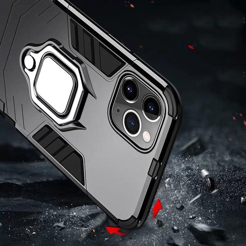 Anti Shock Case For iPhone 11 12 13 14 Pro XR Xs Max X 8 7 6 Plus 5S Magnet Armor Case Cover For iPhone Bumper Back Cover Case Full Protection with Ring Holder & in-Built Kickstand 360 Degree Protection