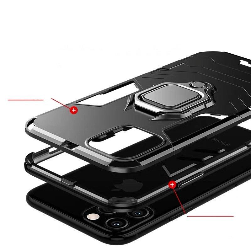 Anti Shock Case For iPhone 11 12 13 14 Pro XR Xs Max X 8 7 6 Plus 5S Magnet Armor Case Cover For iPhone Bumper Back Cover Case Full Protection with Ring Holder & in-Built Kickstand 360 Degree Protection