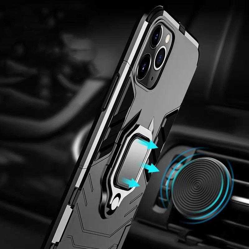 Anti Shock Case For iPhone 11 12 13 14 Pro XR Xs Max X 8 7 6 Plus 5S Magnet Armor Case Cover For iPhone Bumper Back Cover Case Full Protection with Ring Holder & in-Built Kickstand 360 Degree Protection