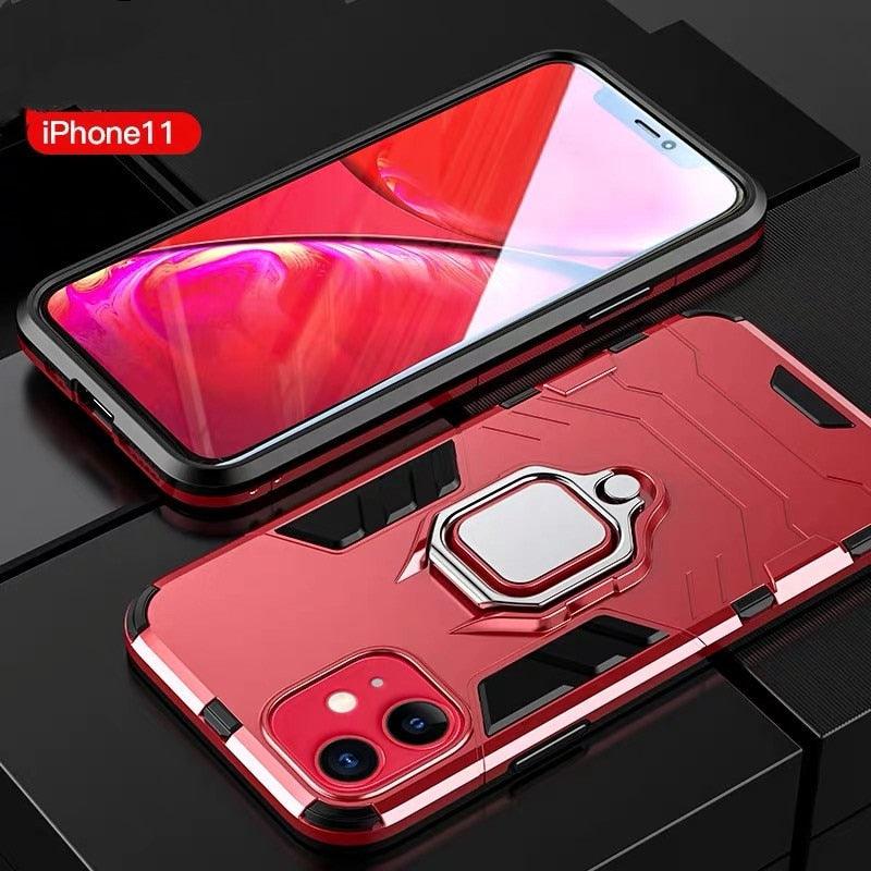 Anti Shock Case For iPhone 11 12 13 14 Pro XR Xs Max X 8 7 6 Plus 5S Magnet Armor Case Cover For iPhone Bumper Back Cover Case Full Protection with Ring Holder & in-Built Kickstand 360 Degree Protection