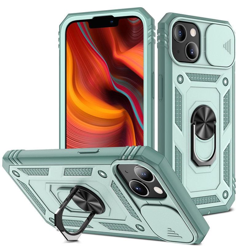 Armor Shockproof Phone Case For iPhone 13 12 11 Pro Max X XR XS Max 11 13 Pro Magnetic Ring Stand Holder Back Cover Slide Camera Cover & Kickstand Built-in 360° Rotate Ring Stand Magnetic Cover Case