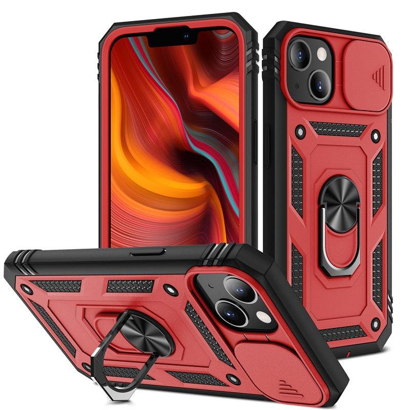 Armor Shockproof Phone Case For iPhone 13 12 11 Pro Max X XR XS Max 11 13 Pro Magnetic Ring Stand Holder Back Cover Slide Camera Cover & Kickstand Built-in 360° Rotate Ring Stand Magnetic Cover Case