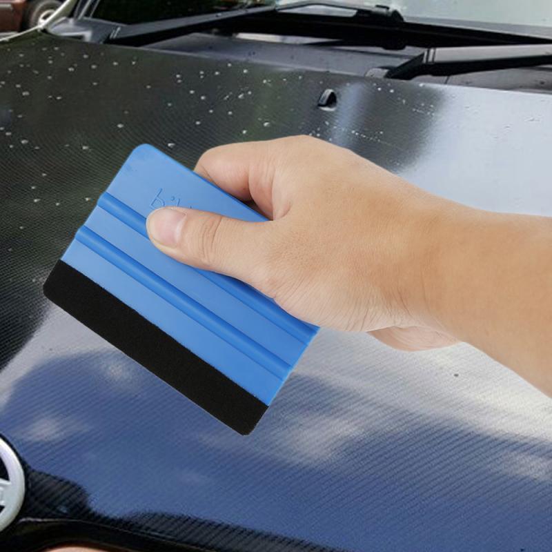 Auto Styling Vinyl Carbon Fiber Window Ice Remover Cleaning Wash Car Scraper With Felt Squeegee Tool Film Wrapping Accessories Vehicle Vinyl Wrap Window Tint Film  Plastic Felt Edge Squeegee For Car Vinyl Scraper Decal Applicator