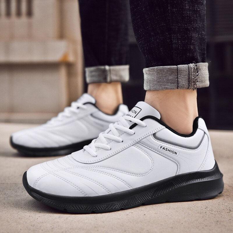 Autumn Mens Fashion White Sneakers Light Sport Shoes Black Leather Running Spring Winter Warm Soft Shoes Athletic Road Running Casual Lace Up Comfort Sports Fashion Sneakers