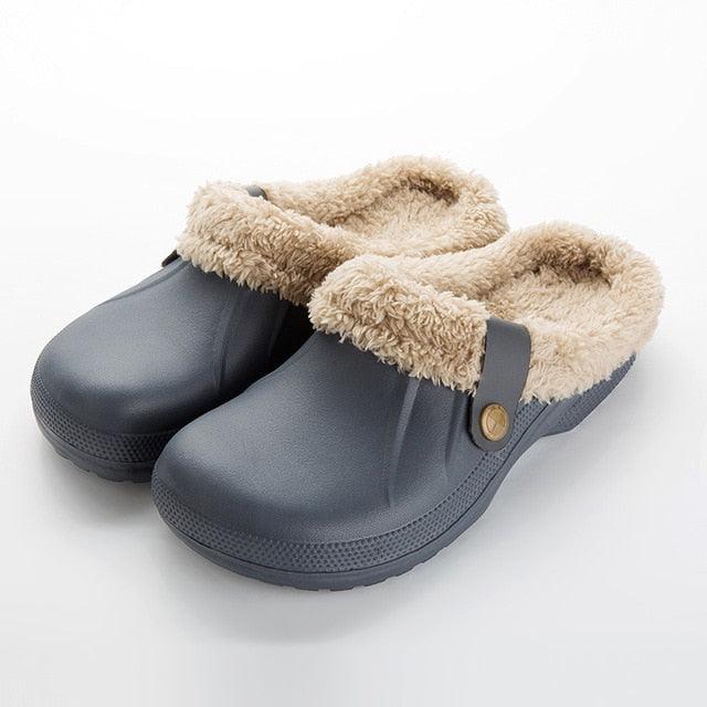 Autumn Winter New Lightweight Home Men's Slippers Non-Slip Warm And Waterproof Plush Cotton Slippers Classic Fur Lined Clog Waterproof Winter House Comfortable Indoor Slippers