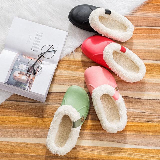 Autumn Winter New Lightweight Home Men's Slippers Non-Slip Warm And Waterproof Plush Cotton Slippers Classic Fur Lined Clog Waterproof Winter House Comfortable Indoor Slippers