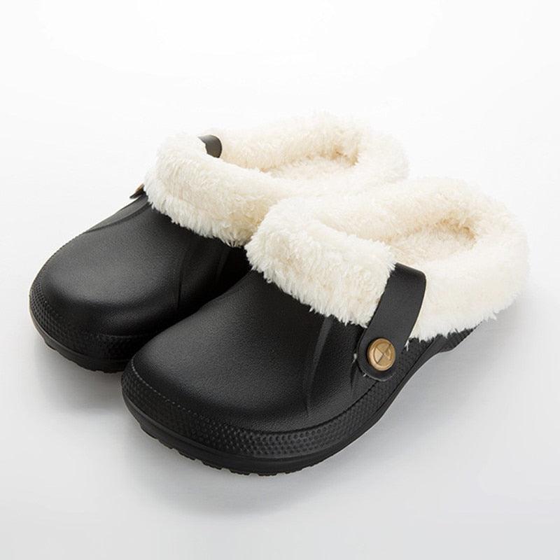 Autumn Winter New Lightweight Home Men's Slippers Non-Slip Warm And Waterproof Plush Cotton Slippers Classic Fur Lined Clog Waterproof Winter House Comfortable Indoor Slippers