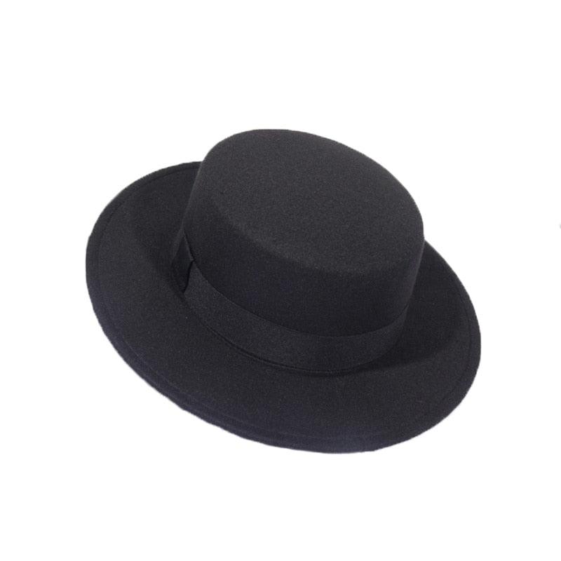 Autumn Winter Polyester Flat Top Hat For Women's Luxury Wide Fedora Hat Jazz Cap Classic Wide Hat Women Comfortable Elegant Hat For Summer Classic Design