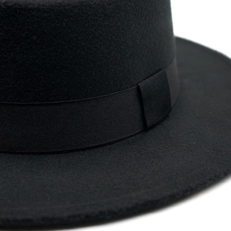 Autumn Winter Polyester Flat Top Hat For Women's Luxury Wide Fedora Hat Jazz Cap Classic Wide Hat Women Comfortable Elegant Hat For Summer Classic Design