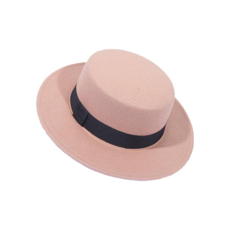 Autumn Winter Polyester Flat Top Hat For Women's Luxury Wide Fedora Hat Jazz Cap Classic Wide Hat Women Comfortable Elegant Hat For Summer Classic Design