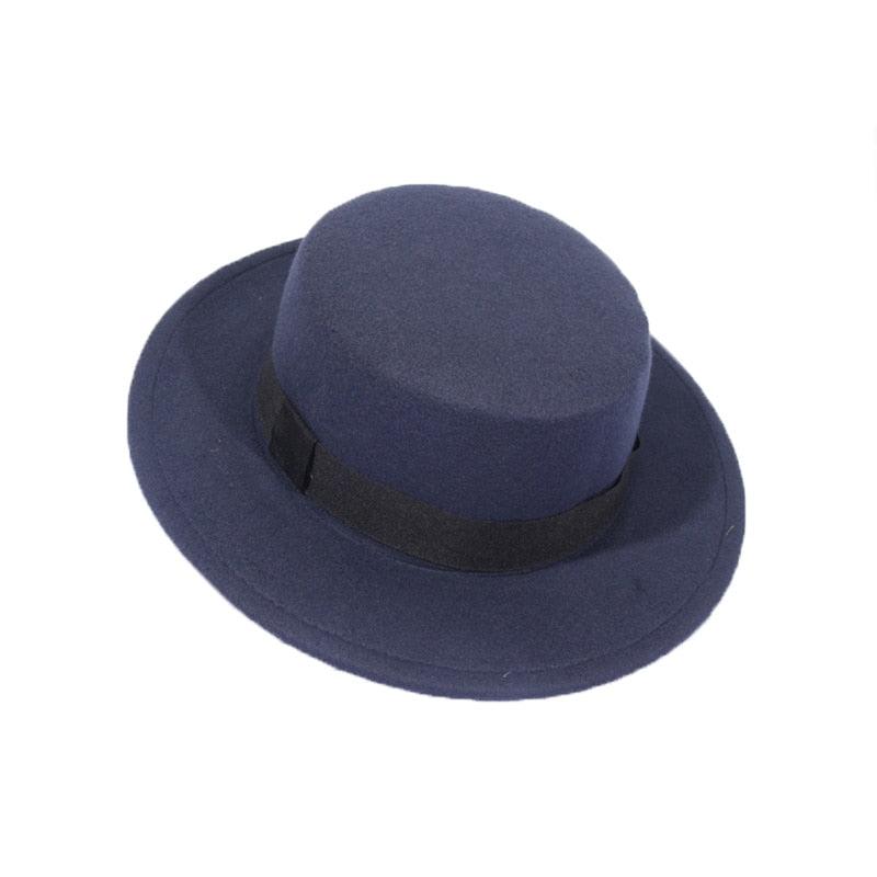 Autumn Winter Polyester Flat Top Hat For Women's Luxury Wide Fedora Hat Jazz Cap Classic Wide Hat Women Comfortable Elegant Hat For Summer Classic Design