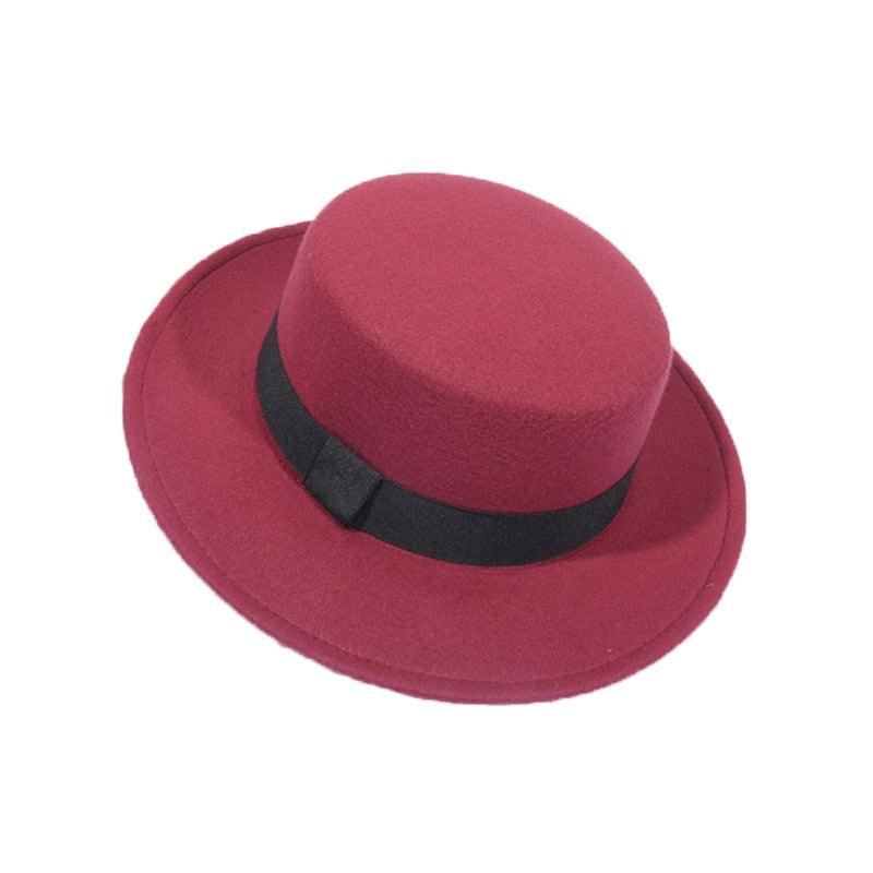 Autumn Winter Polyester Flat Top Hat For Women's Luxury Wide Fedora Hat Jazz Cap Classic Wide Hat Women Comfortable Elegant Hat For Summer Classic Design