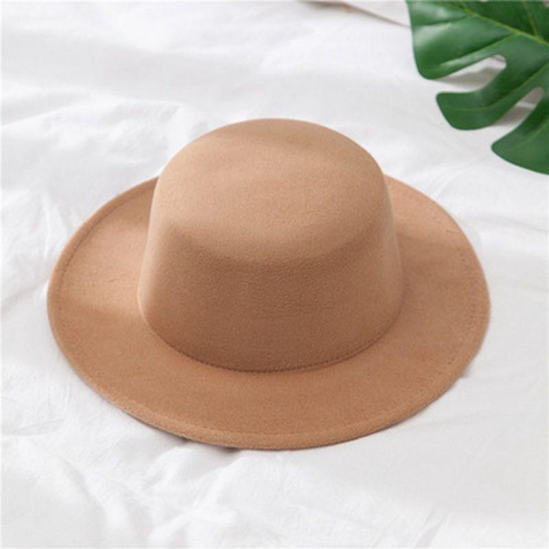 Autumn Winter Polyester Flat Top Hat For Women's Luxury Wide Fedora Hat Jazz Cap Classic Wide Hat Women Comfortable Elegant Hat For Summer Classic Design