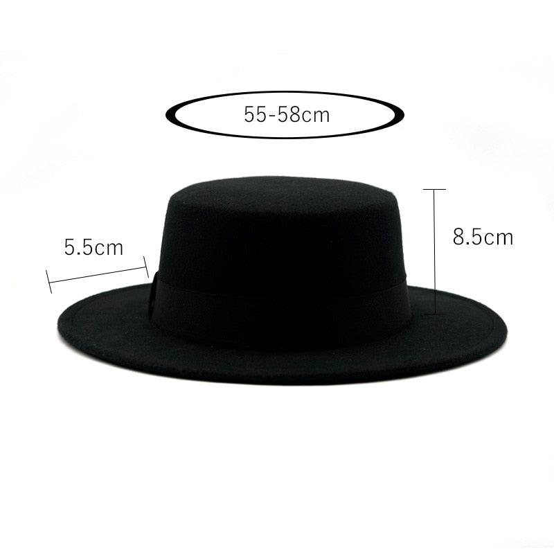 Autumn Winter Polyester Flat Top Hat For Women's Luxury Wide Fedora Hat Jazz Cap Classic Wide Hat Women Comfortable Elegant Hat For Summer Classic Design