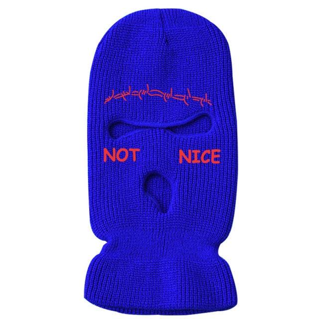 Autumn Winter Ski Mask 3-Hole Knit Hat Full Face Cover Balaclava Hats Funny Party Embroidery Beanies Caps Hole Knitted Full Face Cover Ski Neck Gaiter, Winter Balaclava Warm Knit Beanie for Outdoor Sports Outdoor Full Face Cover Thermal Ski Mask One Size