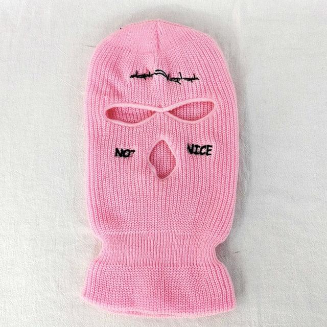 Autumn Winter Ski Mask 3-Hole Knit Hat Full Face Cover Balaclava Hats Funny Party Embroidery Beanies Caps Hole Knitted Full Face Cover Ski Neck Gaiter, Winter Balaclava Warm Knit Beanie for Outdoor Sports Outdoor Full Face Cover Thermal Ski Mask One Size