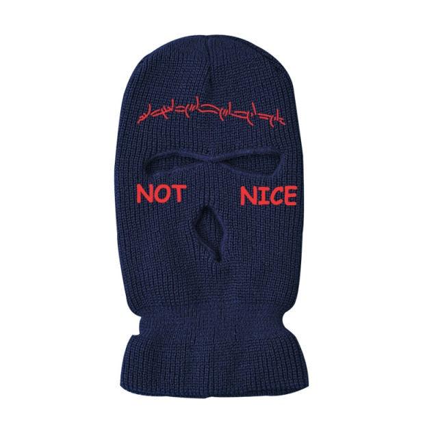 Autumn Winter Ski Mask 3-Hole Knit Hat Full Face Cover Balaclava Hats Funny Party Embroidery Beanies Caps Hole Knitted Full Face Cover Ski Neck Gaiter, Winter Balaclava Warm Knit Beanie for Outdoor Sports Outdoor Full Face Cover Thermal Ski Mask One Size