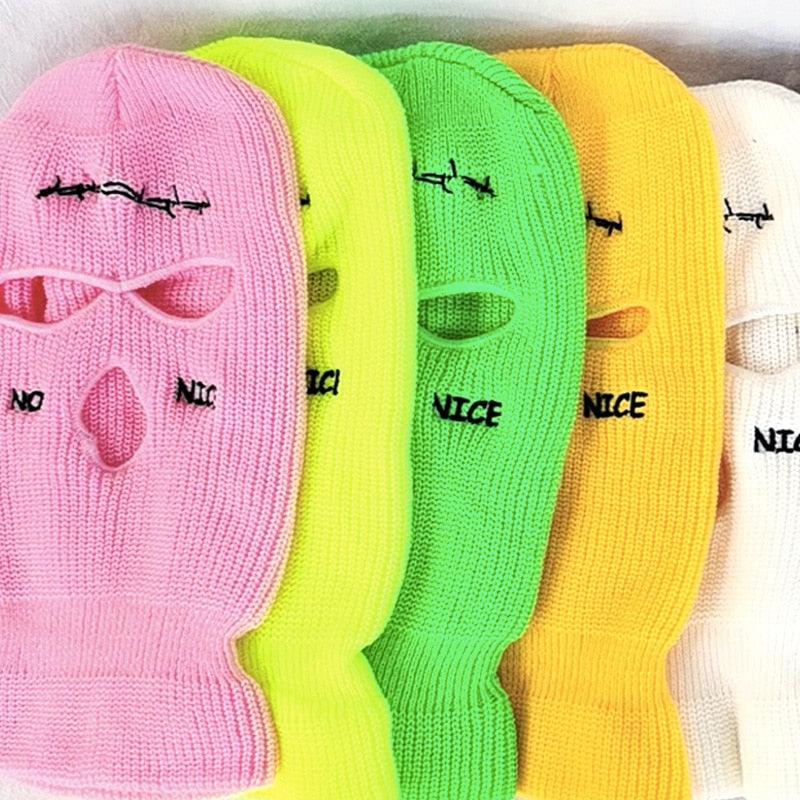 Autumn Winter Ski Mask 3-Hole Knit Hat Full Face Cover Balaclava Hats Funny Party Embroidery Beanies Caps Hole Knitted Full Face Cover Ski Neck Gaiter, Winter Balaclava Warm Knit Beanie for Outdoor Sports Outdoor Full Face Cover Thermal Ski Mask One Size