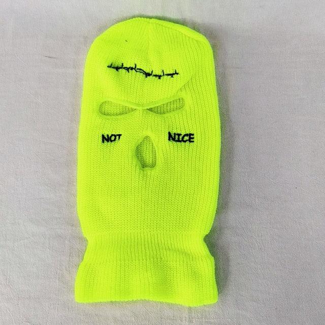 Autumn Winter Ski Mask 3-Hole Knit Hat Full Face Cover Balaclava Hats Funny Party Embroidery Beanies Caps Hole Knitted Full Face Cover Ski Neck Gaiter, Winter Balaclava Warm Knit Beanie for Outdoor Sports Outdoor Full Face Cover Thermal Ski Mask One Size